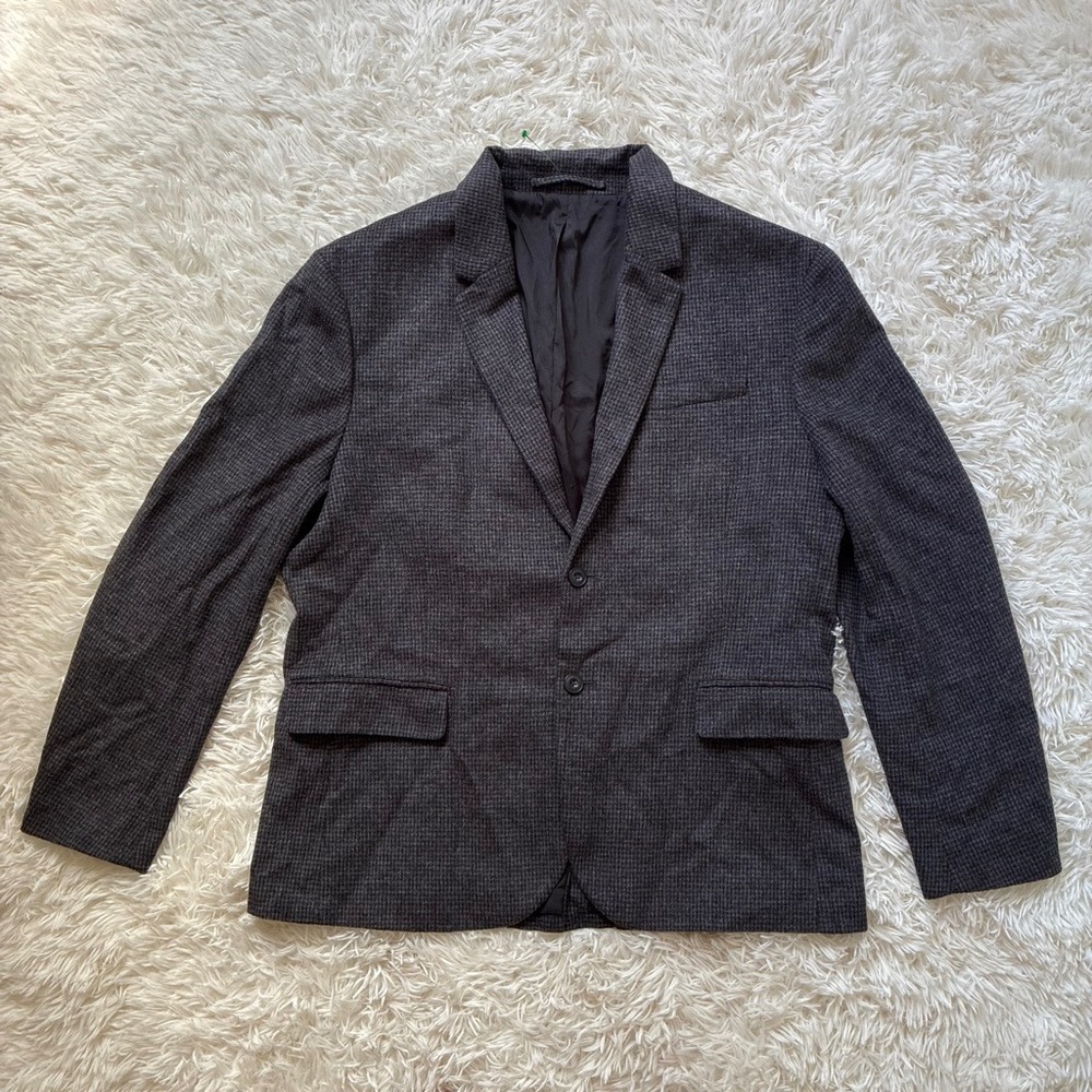 Calvin Klein Mens Slim Fit Wool Blend Blazer Grey Houndstooth Sport Coat XL